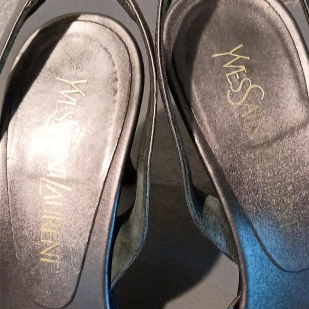 Vintage Yves Saint Laurent Metallic Strappy Crystal Slingback Heels 6.5M - Picture 2 of 8